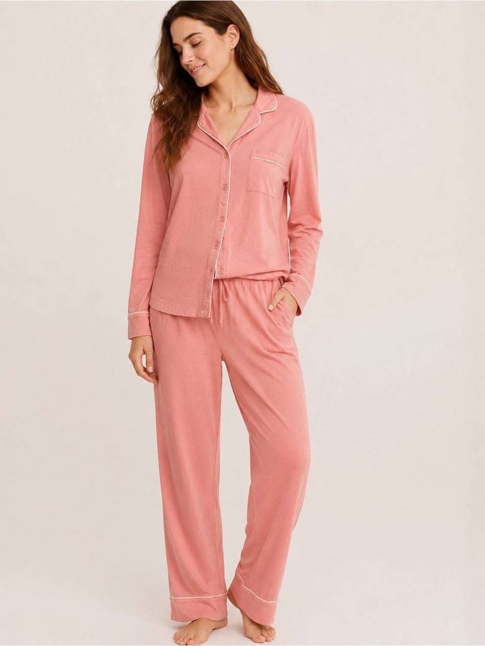 For Days Organic Cotton PJ Set Pink Button Front Lounge Pajamas Women’s Medium